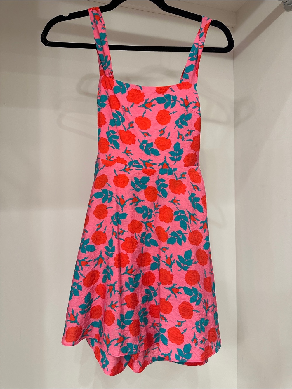 Pink Floral small Sundress with Red Roses.  Like new